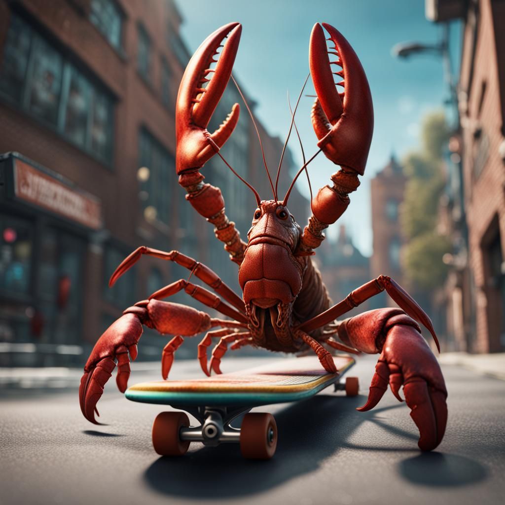 Skateboarding Lobster in Detailed Matte Painting Style