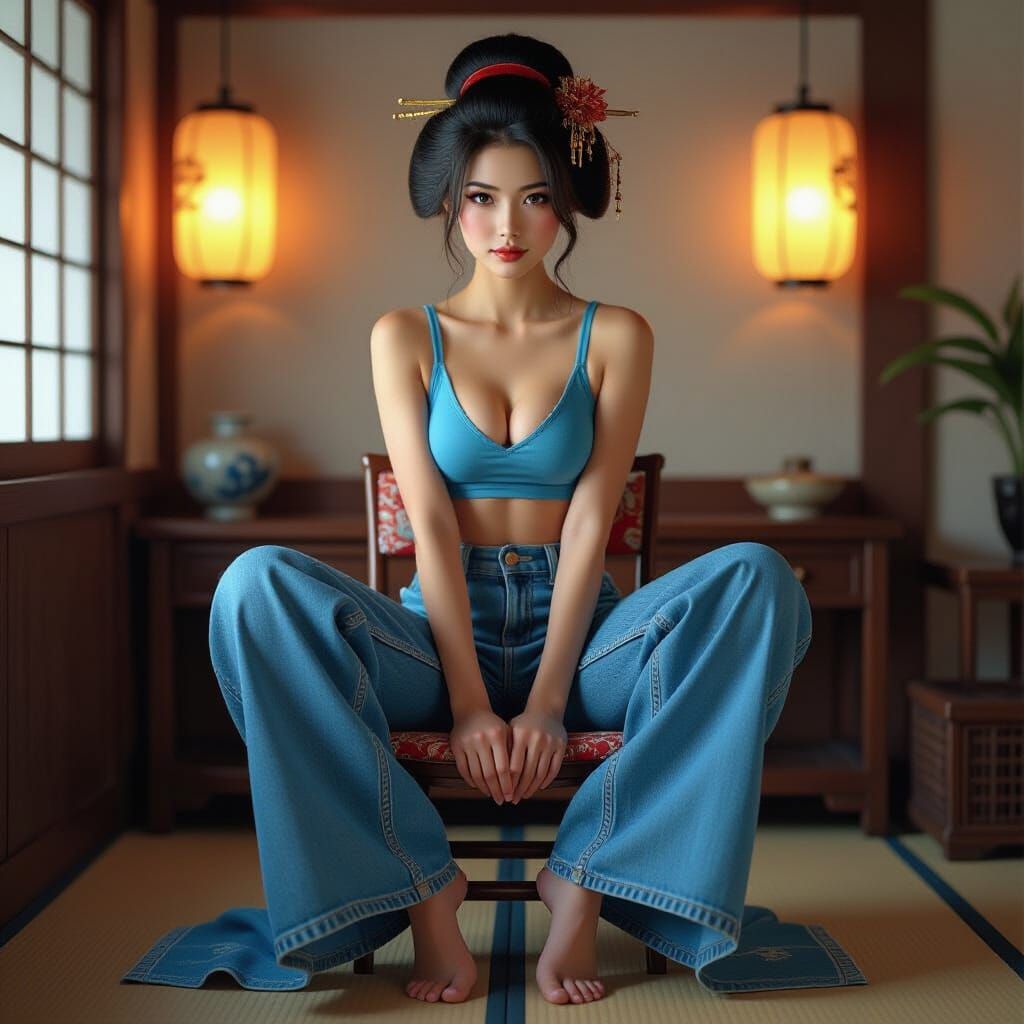 Geisha in Jeans: A Photorealistic Fusion of Styles