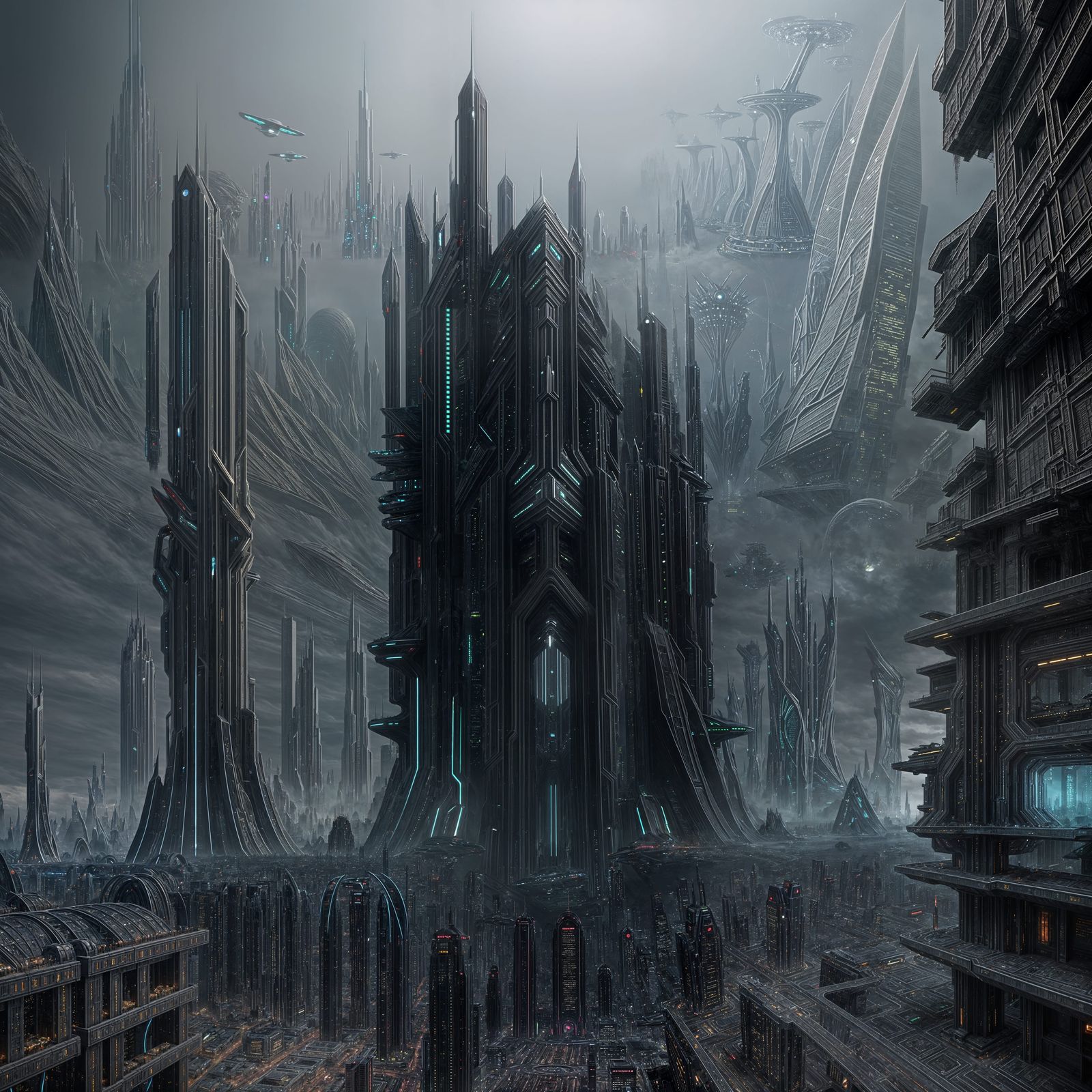 Nightmarish Futuristic Alien City in Dark Style