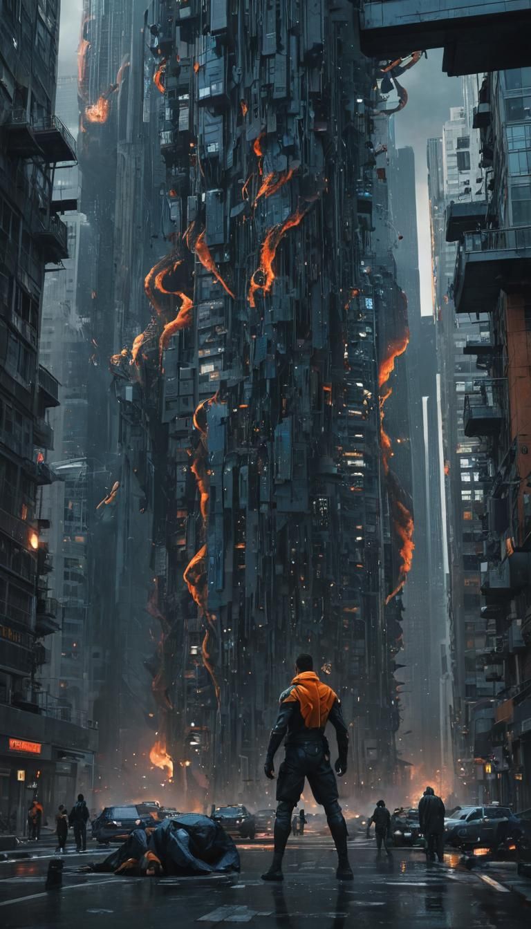 Glitched Identities in Futuristic Cityscape