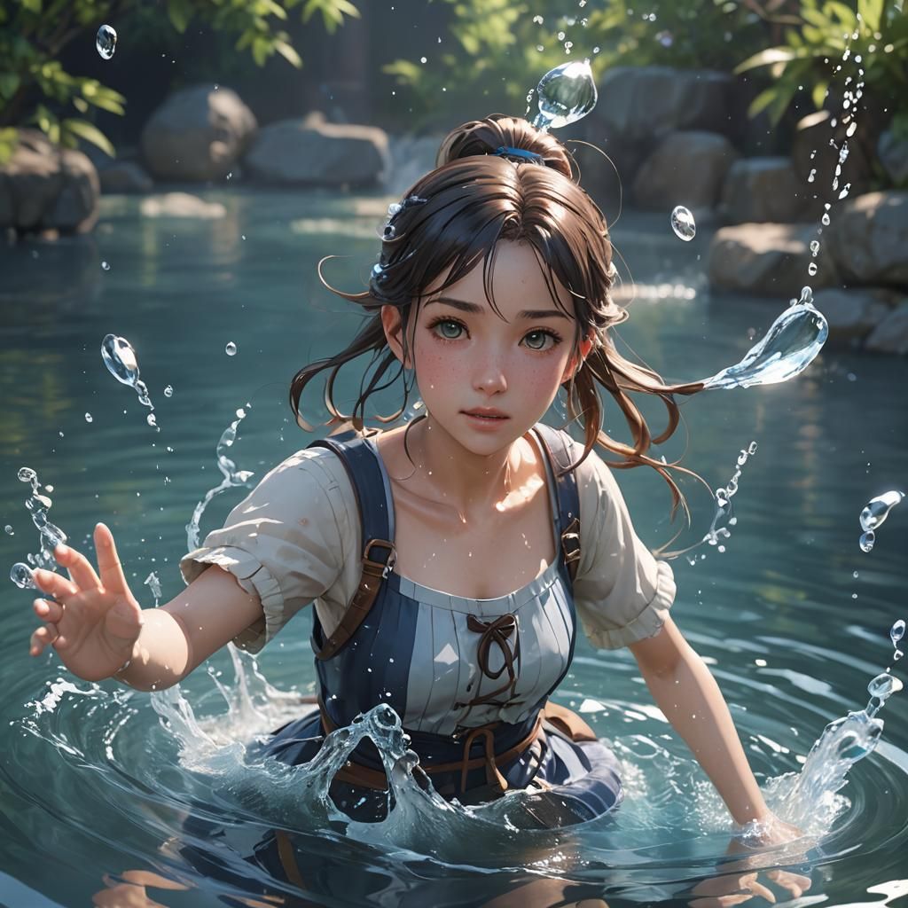 Miquella Plays With Water in 3D Anime Art