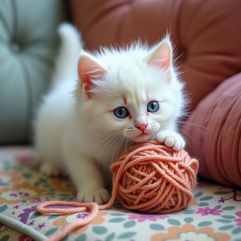 Fluffy Kitten Pouncing: Hyper-Realistic Audubon-Inspired Art