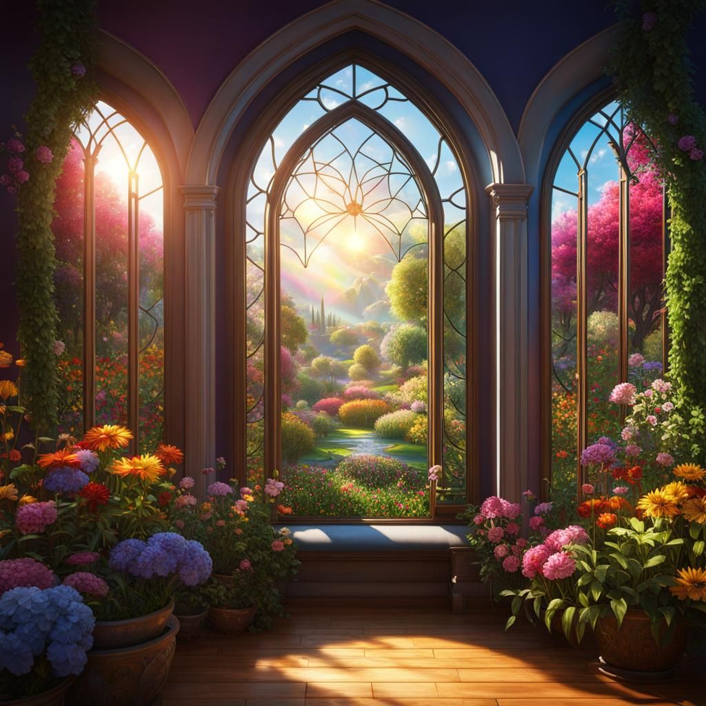 Rainbows Cast by Suncatcher in Sunny Garden