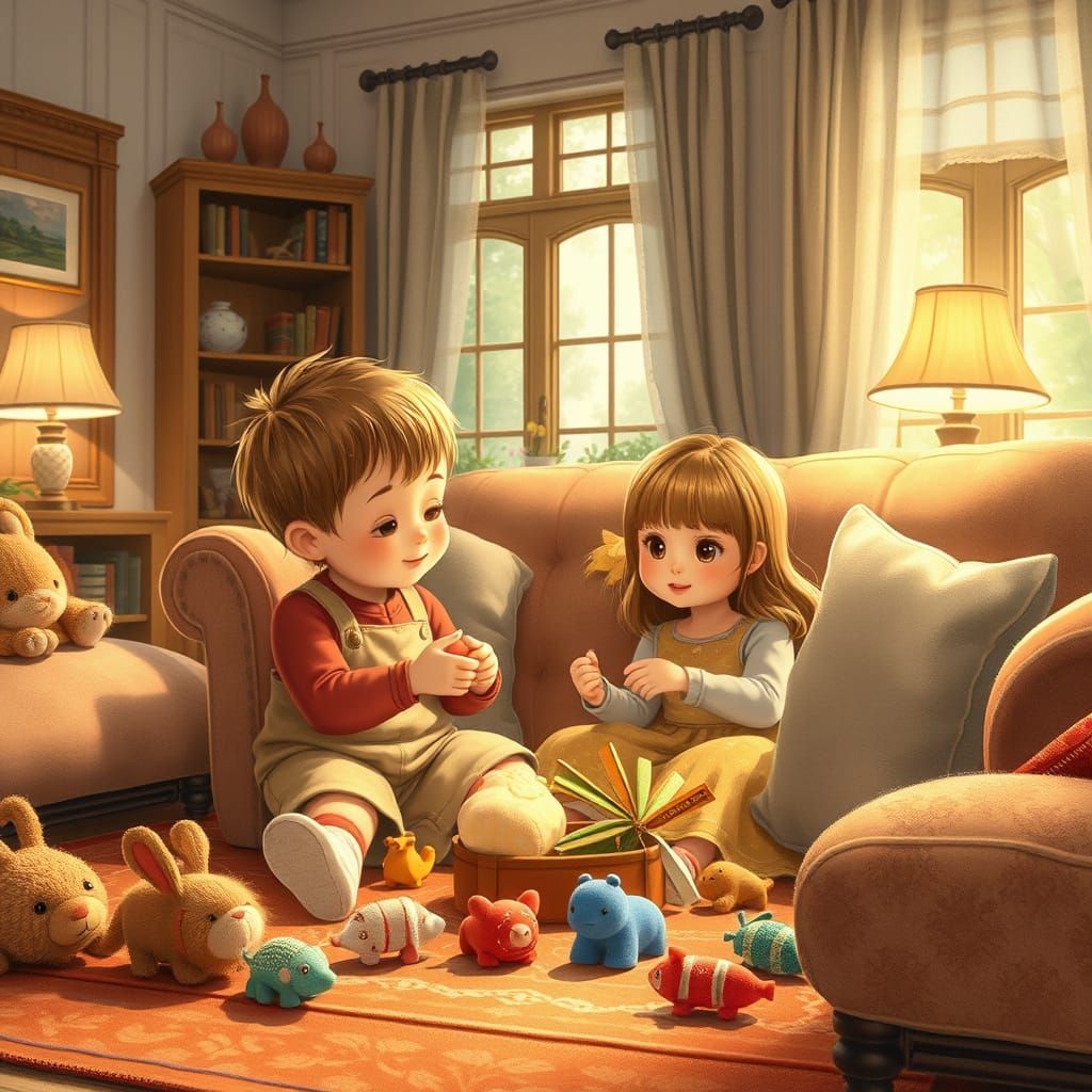 Children Playing in Cozy Living Room, Potter Style