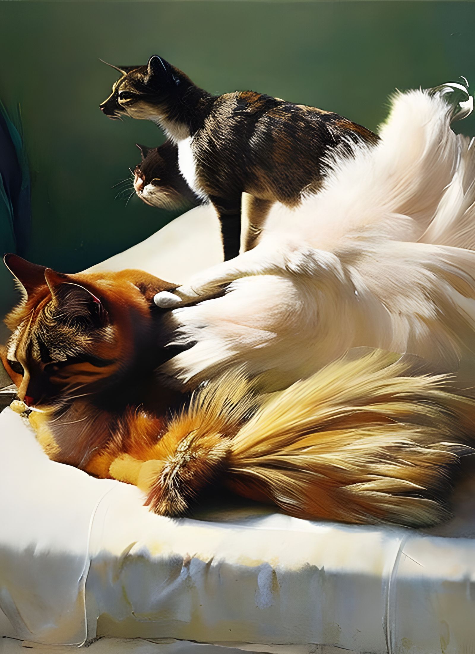 Stubborn Cat Napping Despite Ostrich Feather