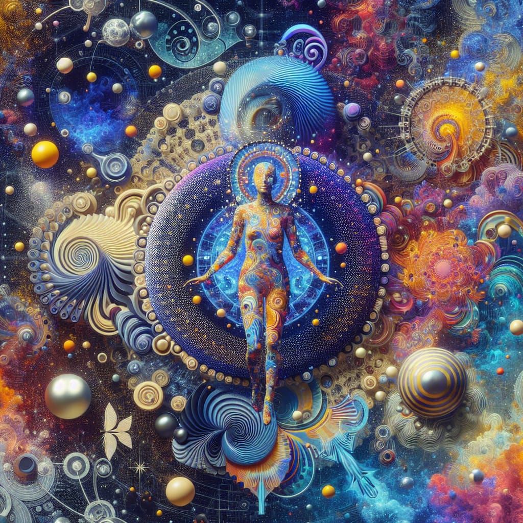 Surreal Woman in Cosmic Atompunk Art