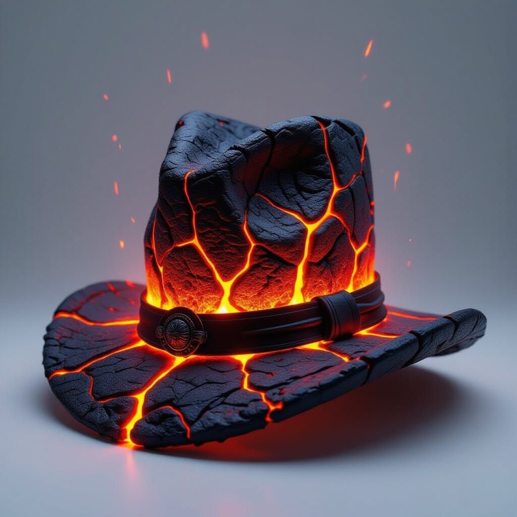 Molten Lava and Obsidian Hat Radiating Heat and Light