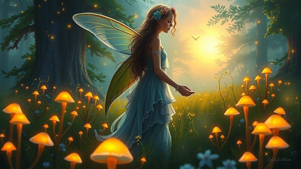 Mystical Forest Nymph in Meadow at Twilight