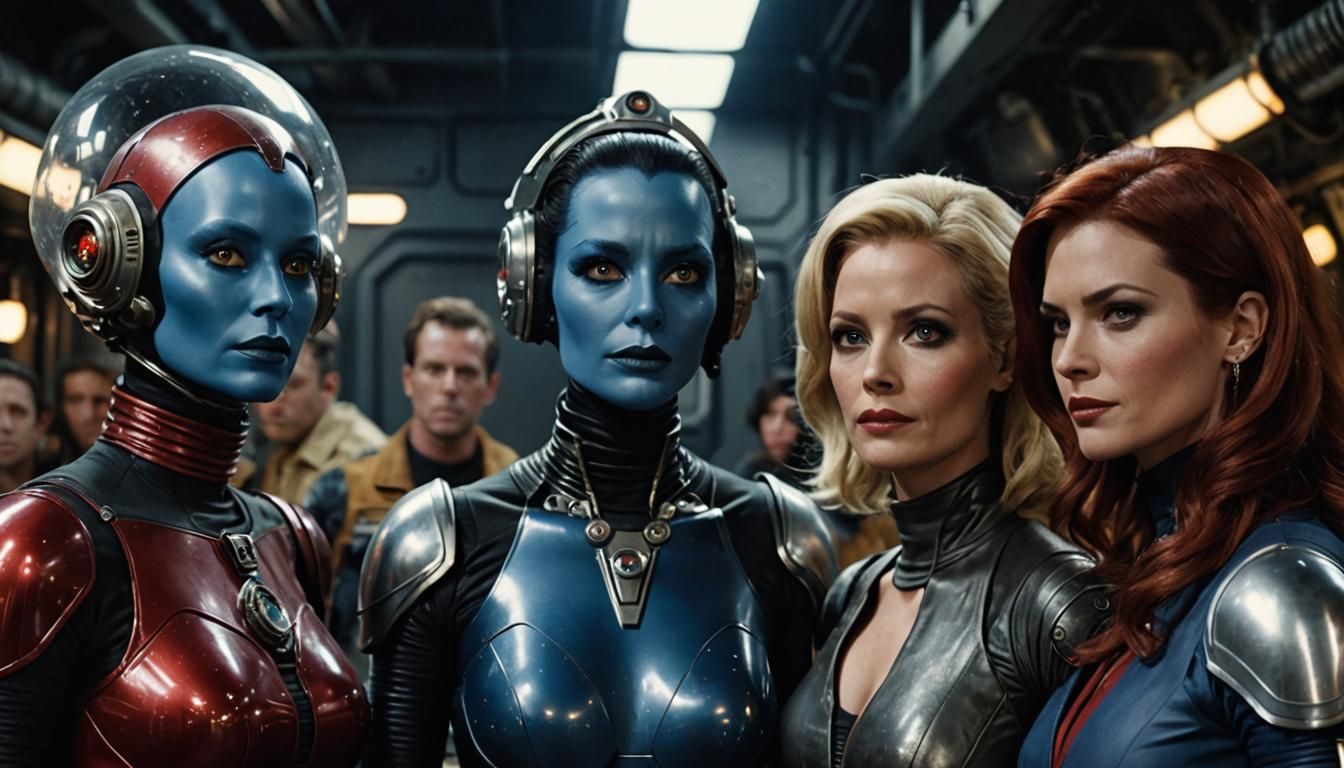 Retro Sci-Fi Space Explorers in Polaroid Style