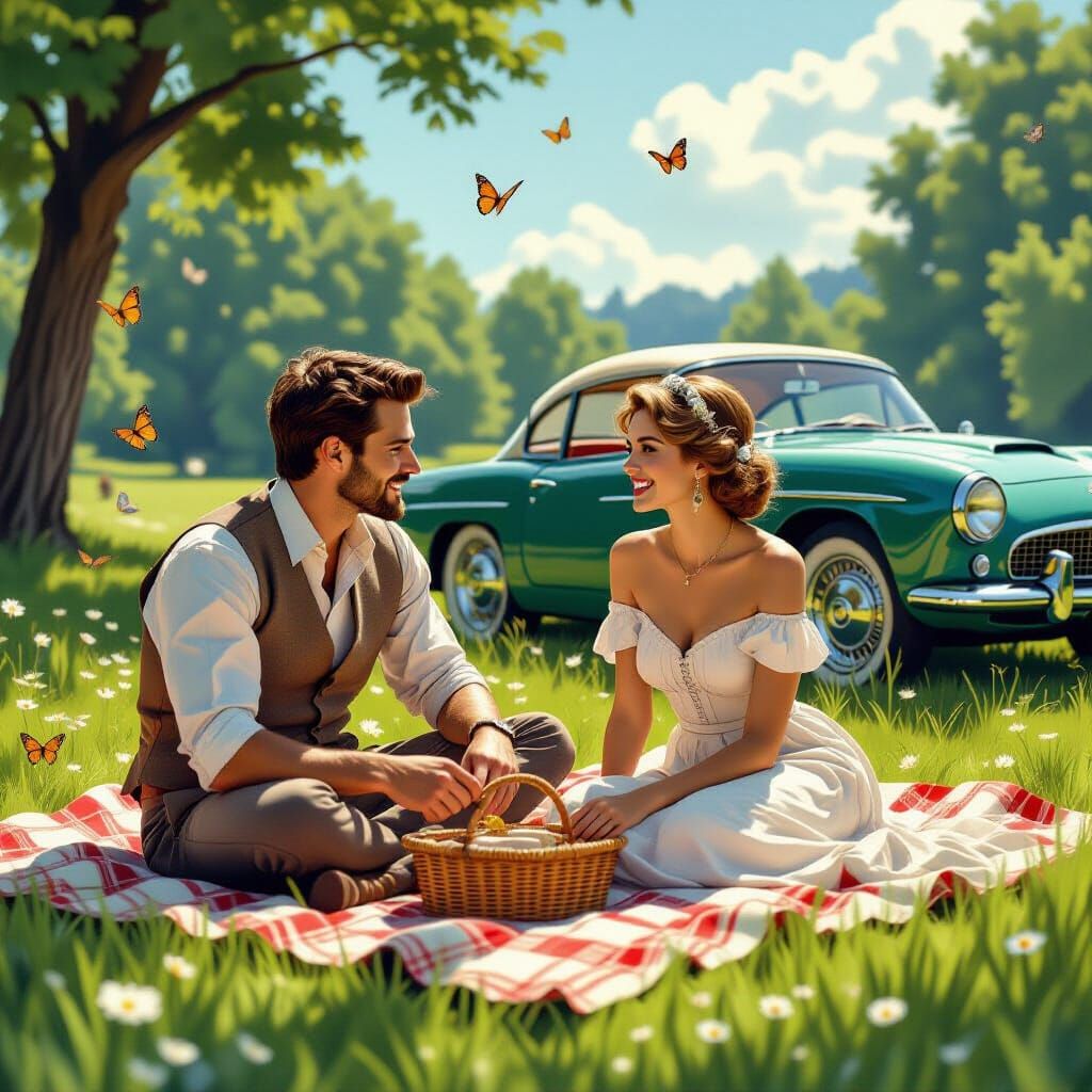Vintage Picnic with Wildlife, Hyperrealistic Cinematic Light...