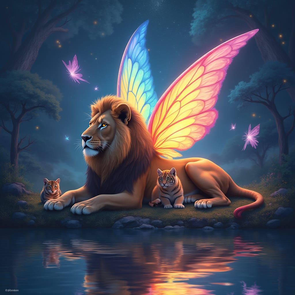 Lion with Fairy Wings in Epic Fantasy Style