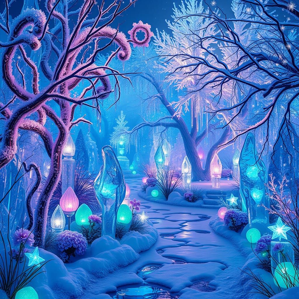 Surreal Crystal Garden Radiates Iridescent Colors in a Winte...