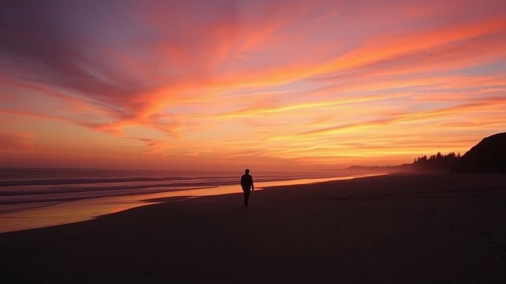 Sunset Beach Silhouette in Romantic Style