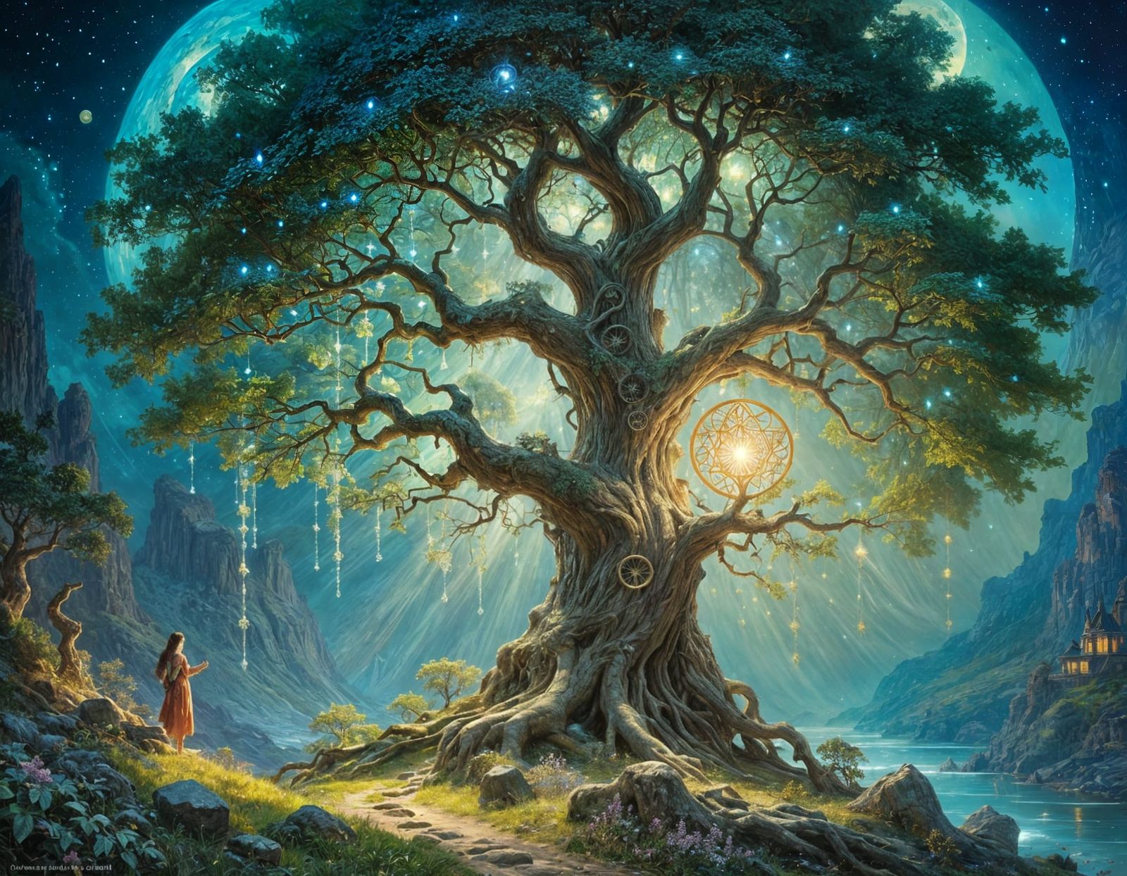 Mystical Crystal Tree Radiates Moonlit Magic