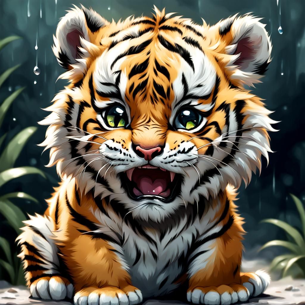 Crying Fluffy Baby Tiger Cub Portrait