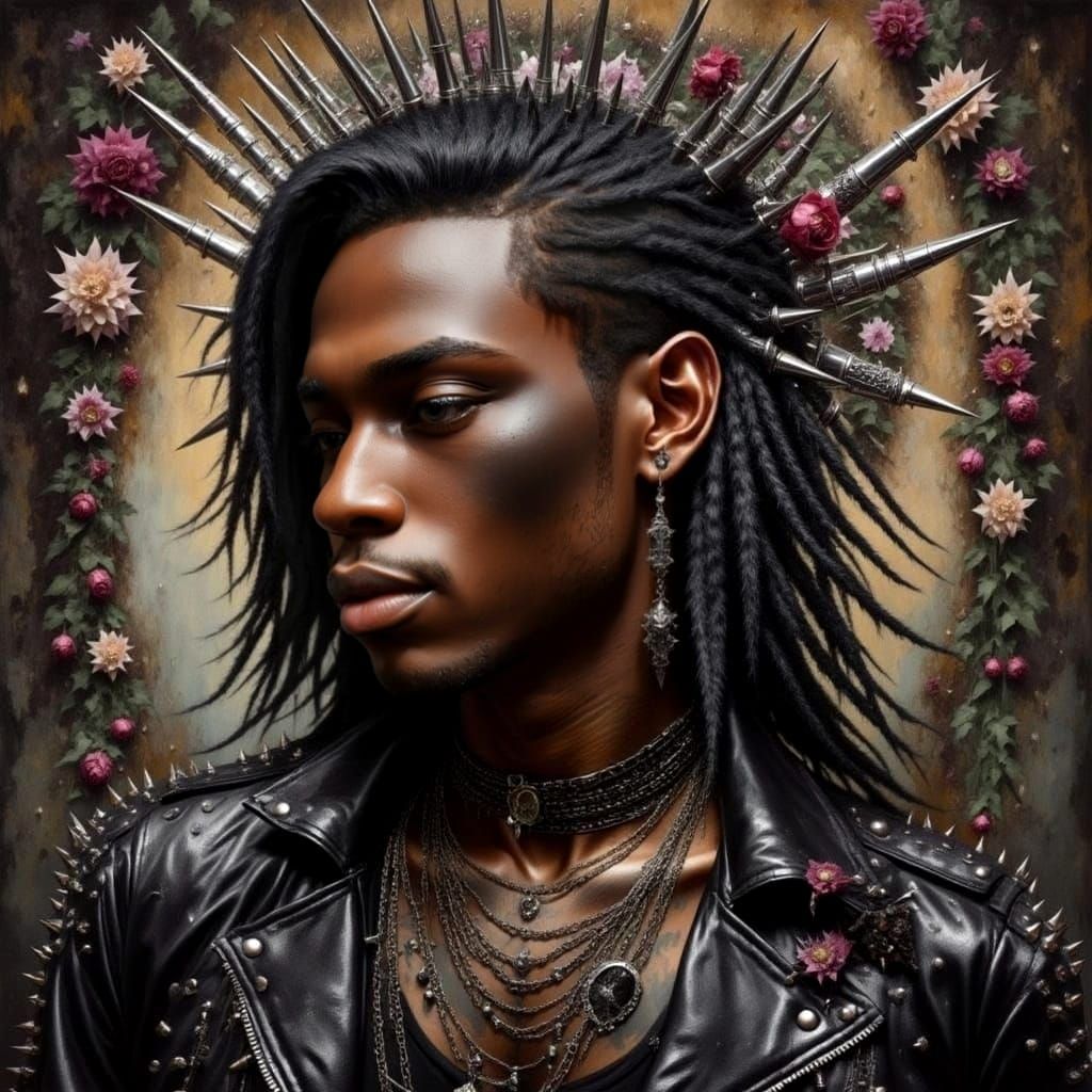 Ethereal Gothic Rocker in Vibrant Floral Portrait