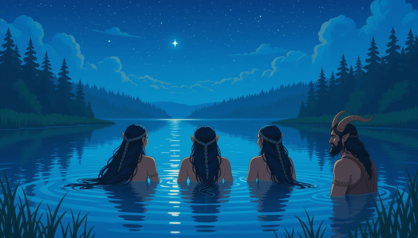 Mystical Lake Spirits Under a Starry Sky