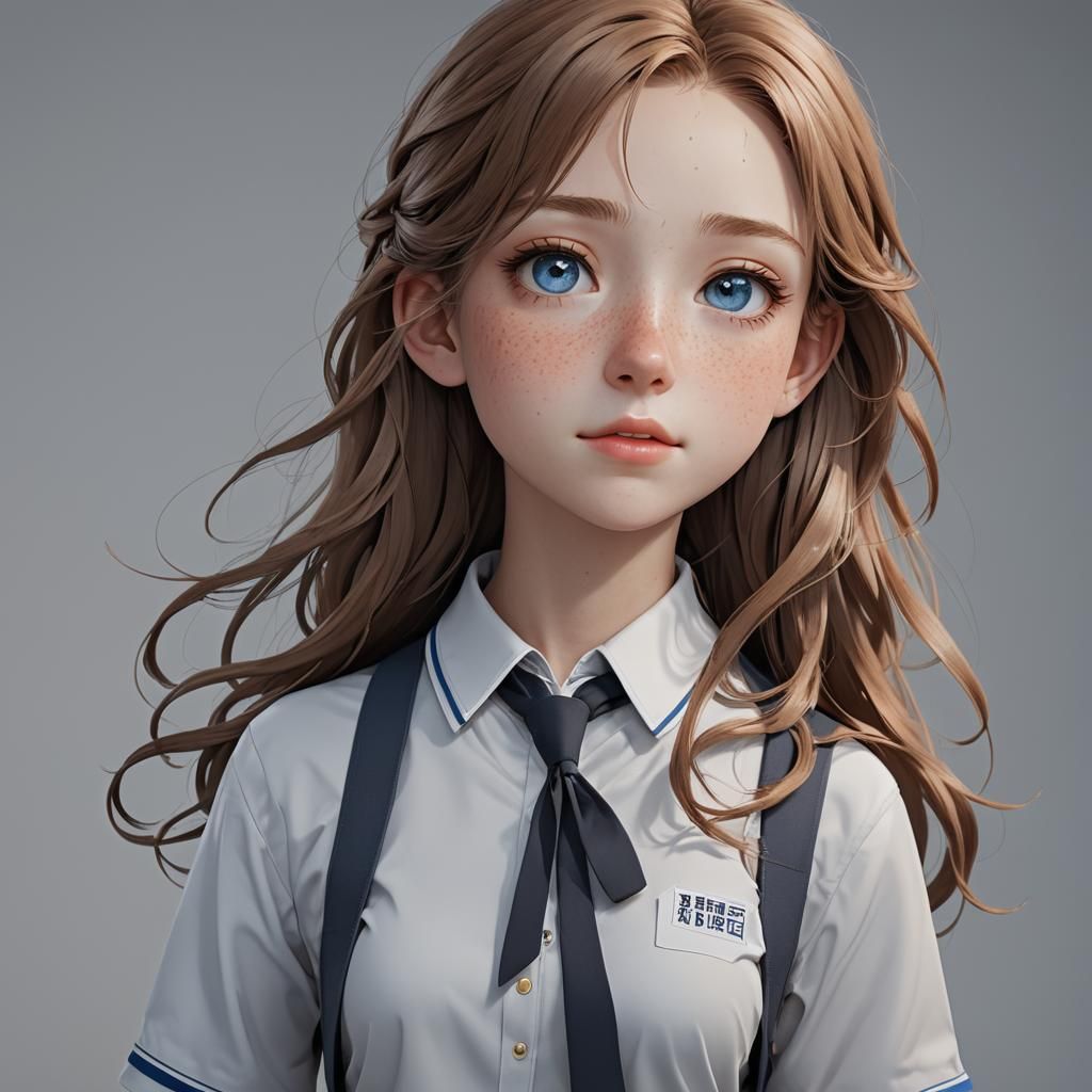 Realistic Anime Style Schoolgirl Portrait