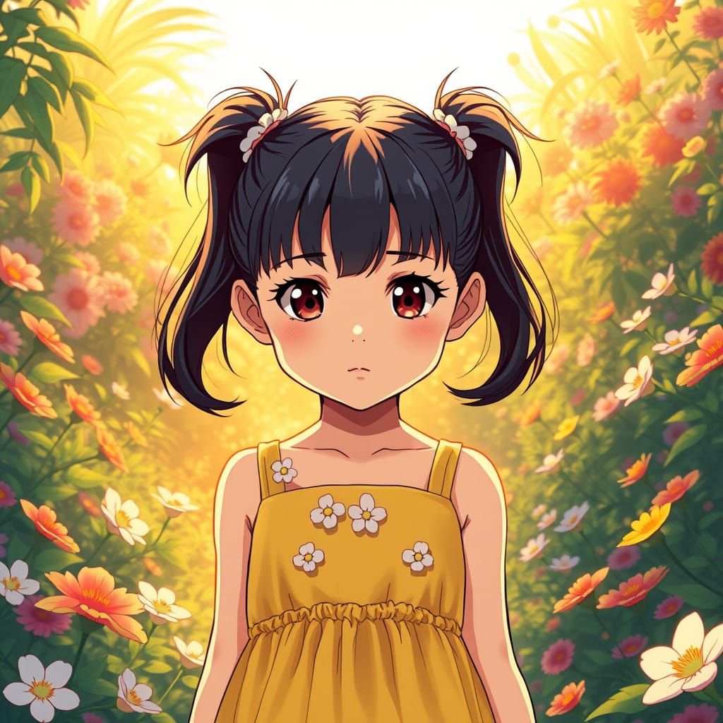 Young Girl Embodies Courage in Vibrant Garden Setting