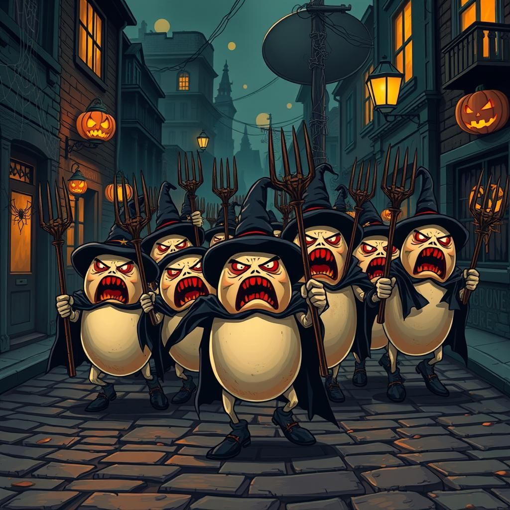 Enraged Eggs Halloween March in Beksiński Style