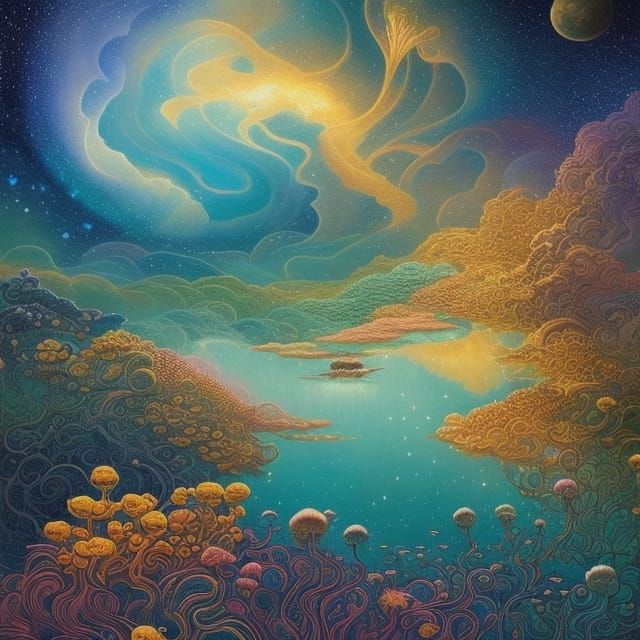 Radiant Rainbow Fantasy Landscape in Gouache Style