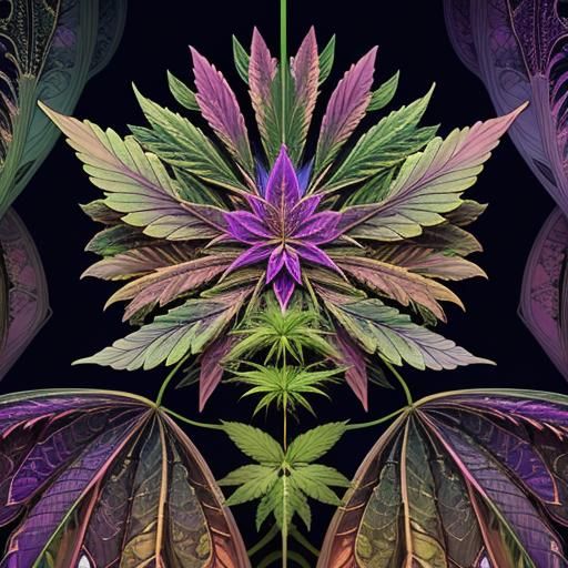 Magical Cannabis Plant with Glowing Auras