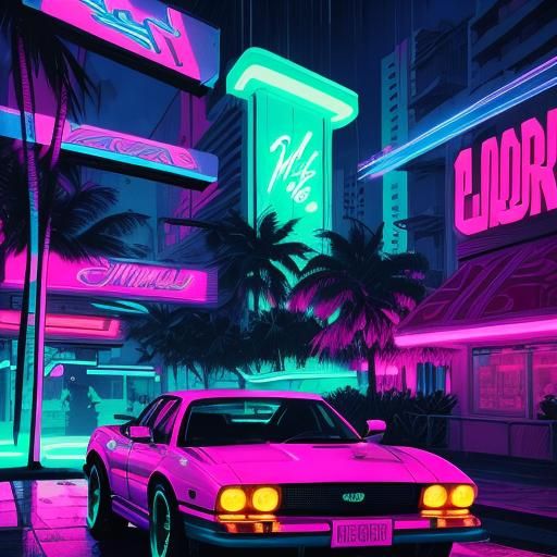 Glamorous 80s Miami Assassin in Neon Vice City