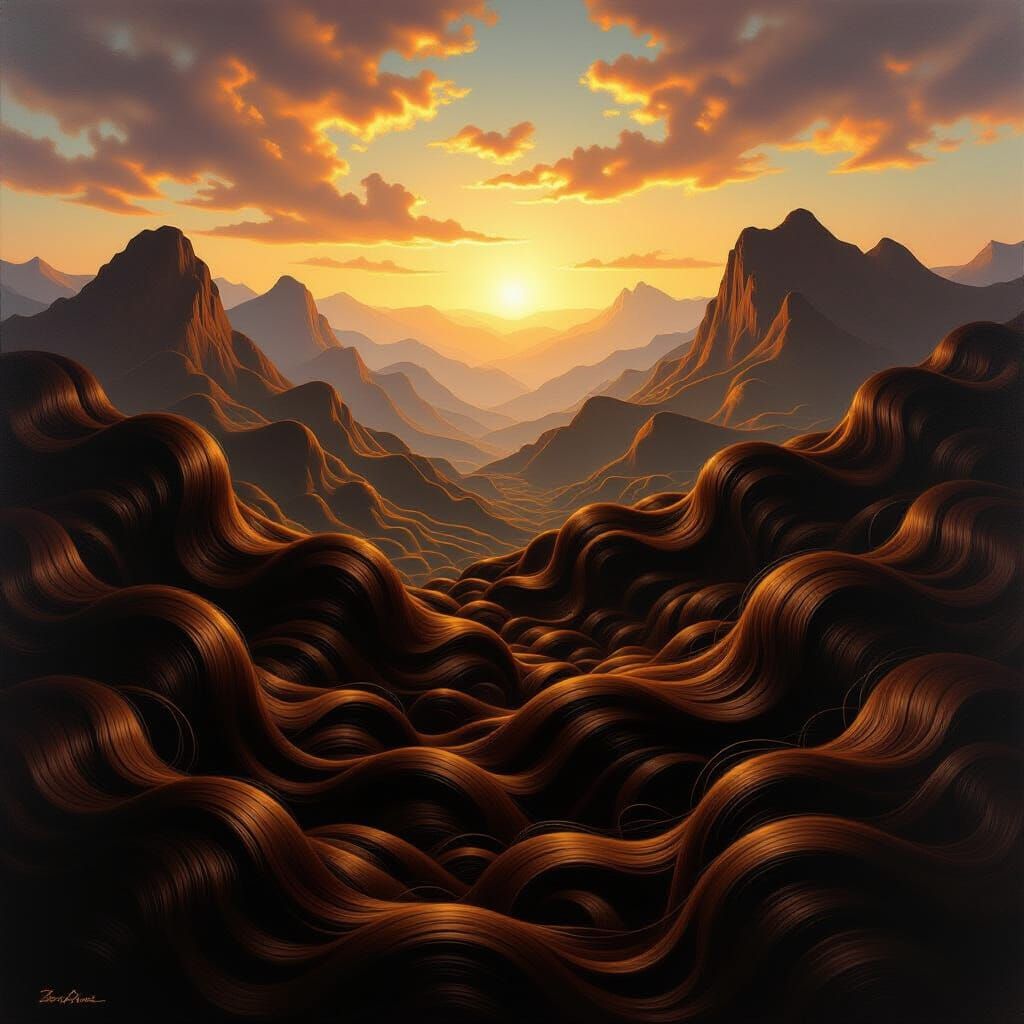Surreal Hair Landscape in Hyperrealistic Oil Painting Style