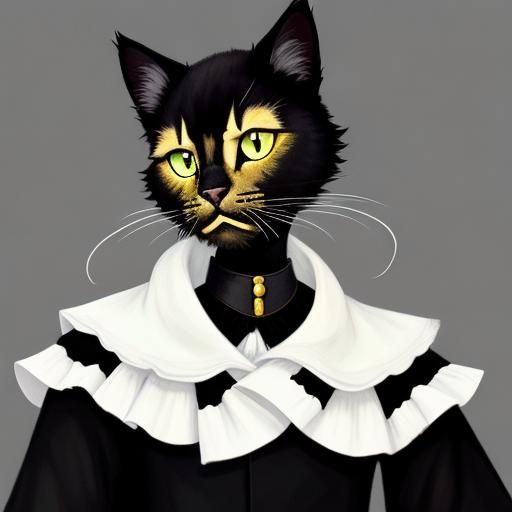 Black Cat with White Markings and Yellow-Green Eyes