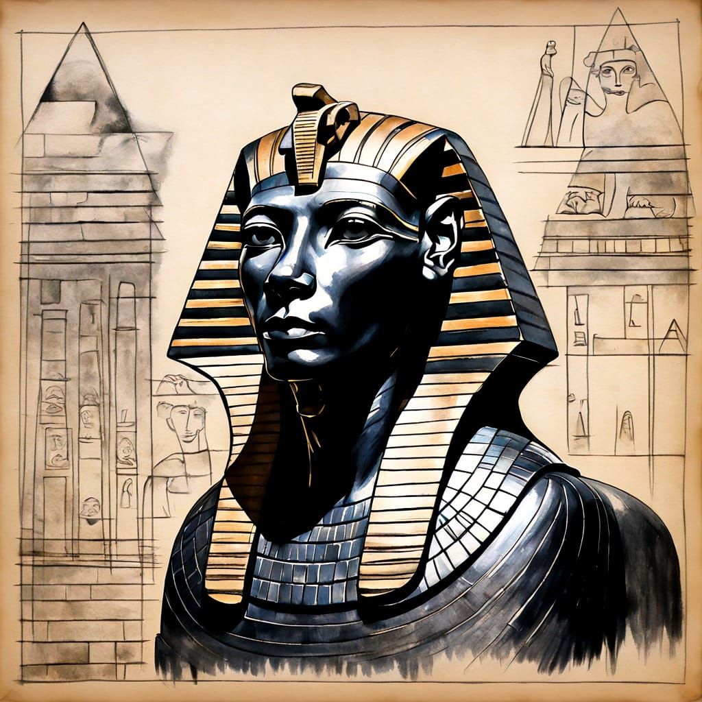 Egyptian Sphinx in Klimt-Inspired Black Chalk Style