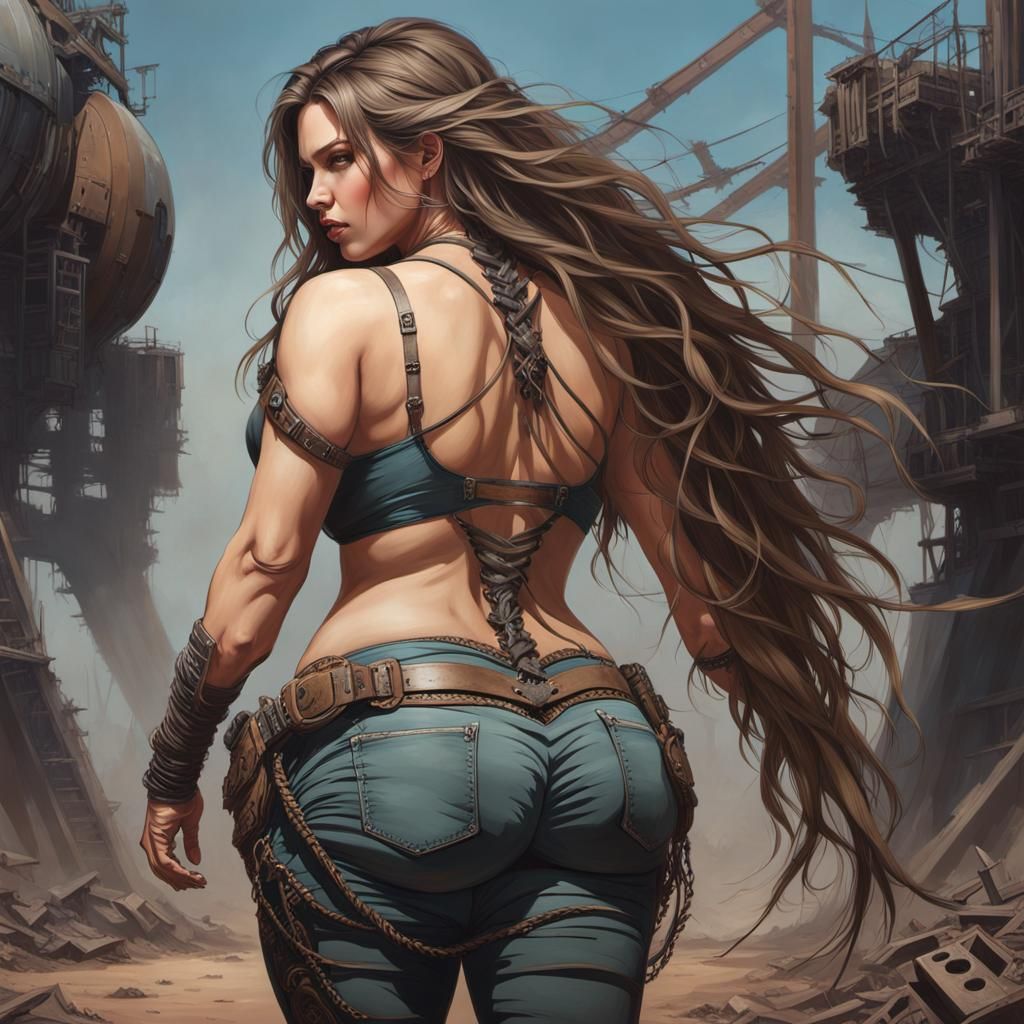 Curvy Woman Portrait in Post-Apocalyptic Acrylic Painting