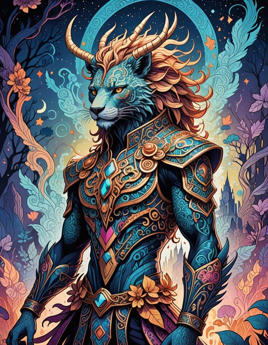 Supernatural Fantasy Creature in Vibrant, Ornate Fashion Att...