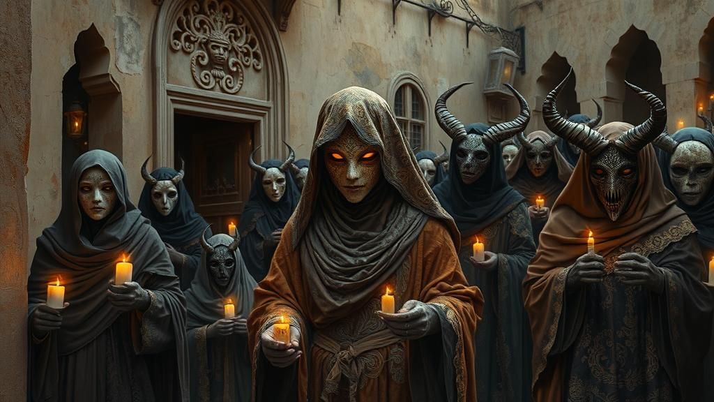 Mystical Veiled Figure in Tangier Street Scene