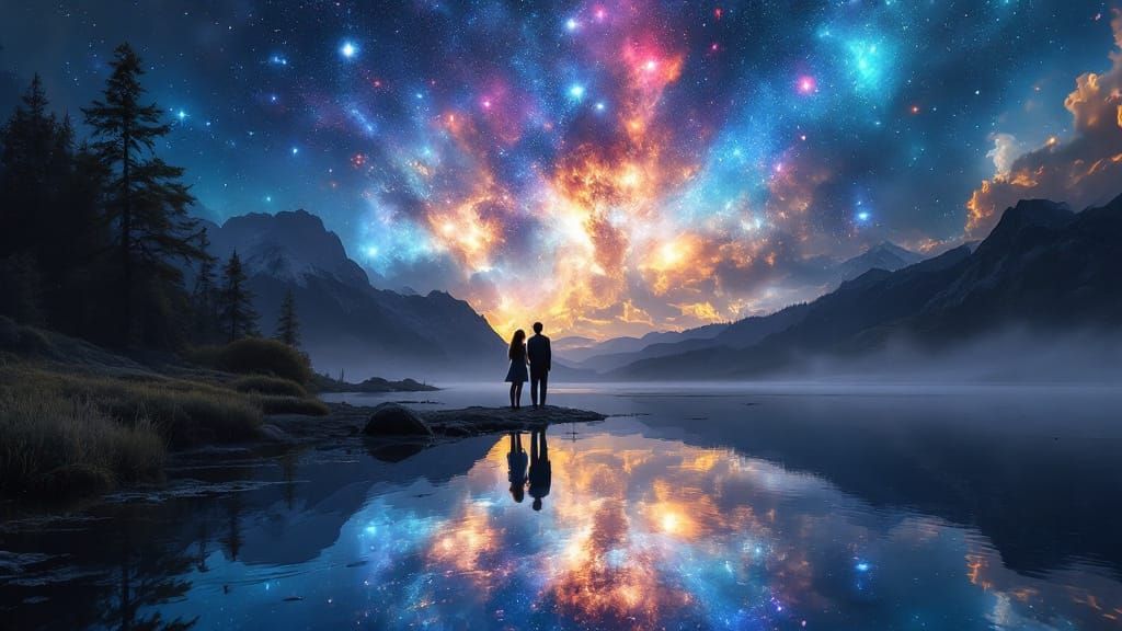 Nebula Reflection on Lake: A Cosmic Stargazing Scene