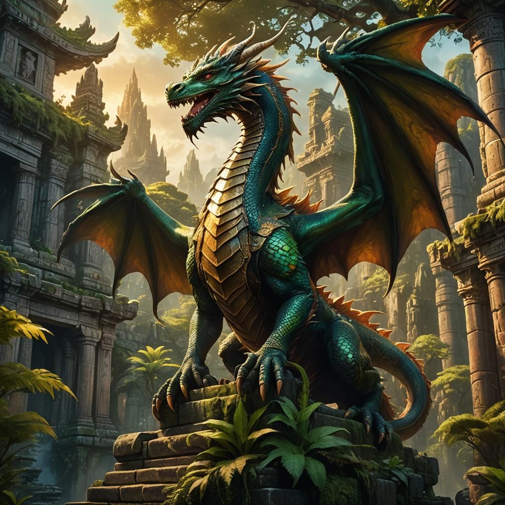 Dragon Perched Atop Ancient Temple Concept Art