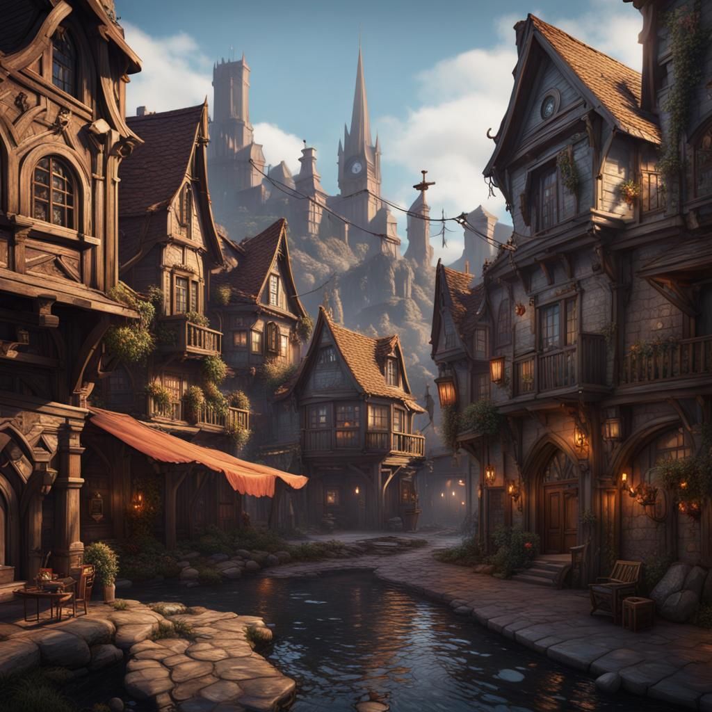 Fantastical Town Concept Art in Deep Color