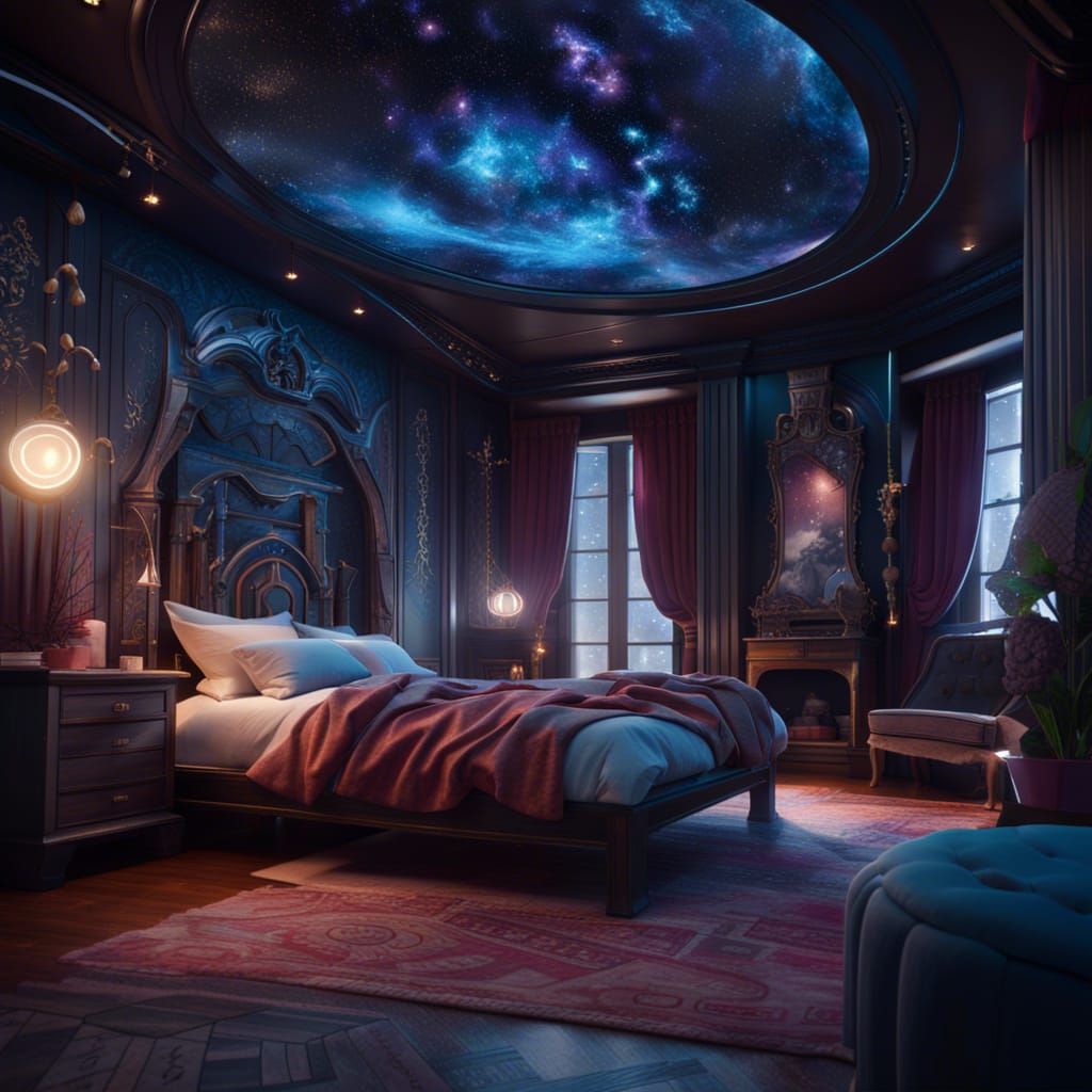 Fantasy Galaxy Bedroom in Detailed Matte Painting