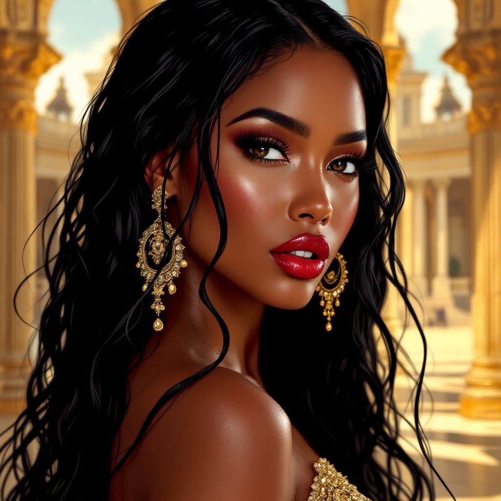 Kelly Rowland as a Black Goddess in Golden Gown