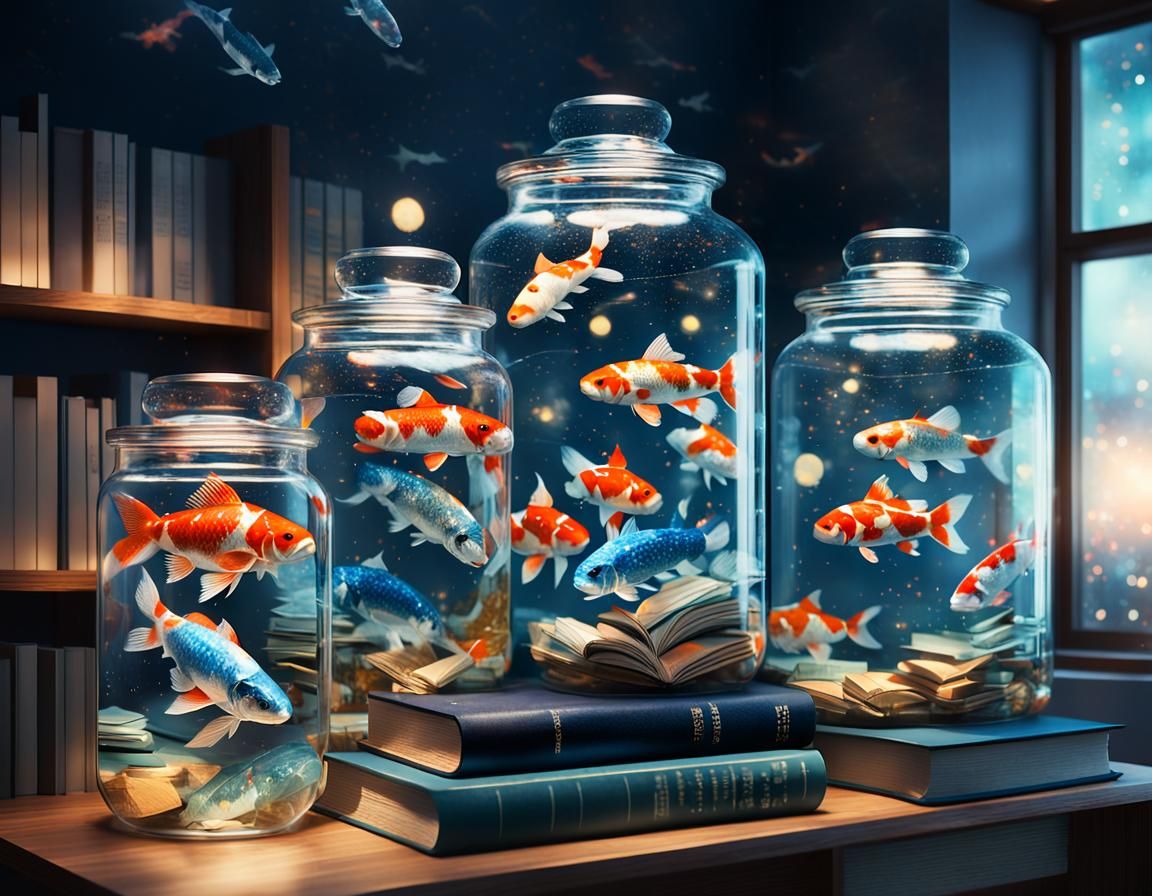 Koi Fish in Jars: Ethereal Japanese Office