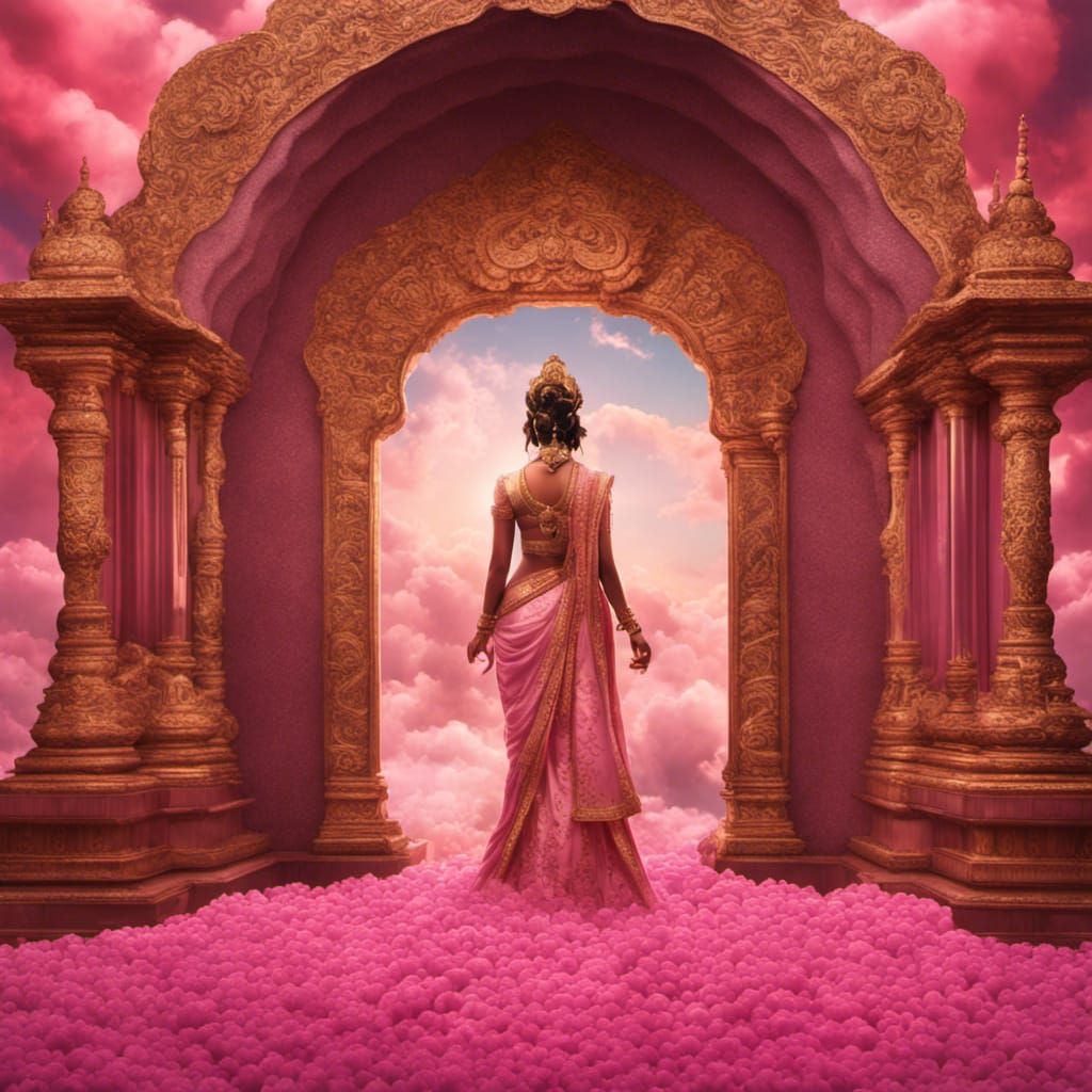 Goddess Lakshmi in a Tunnel of Pink Clouds