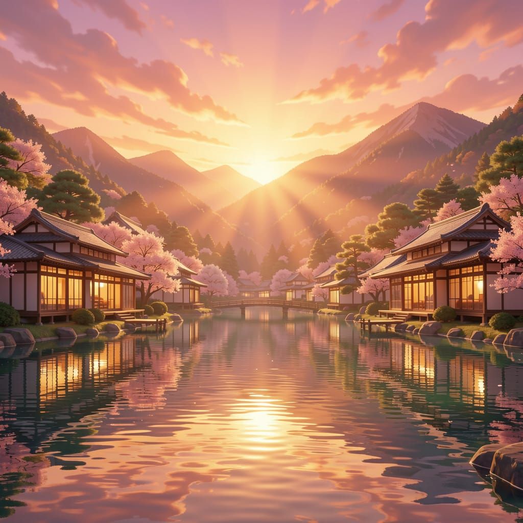 Ultra-Detailed Japanese Landscape at Sunset
