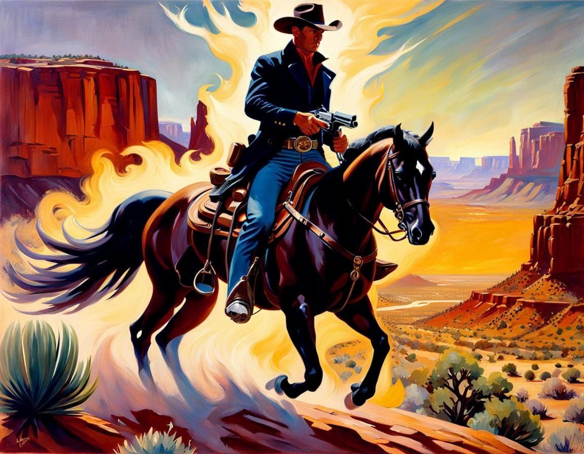 Ghost Rider Cowboy in Desert Canyon Painting