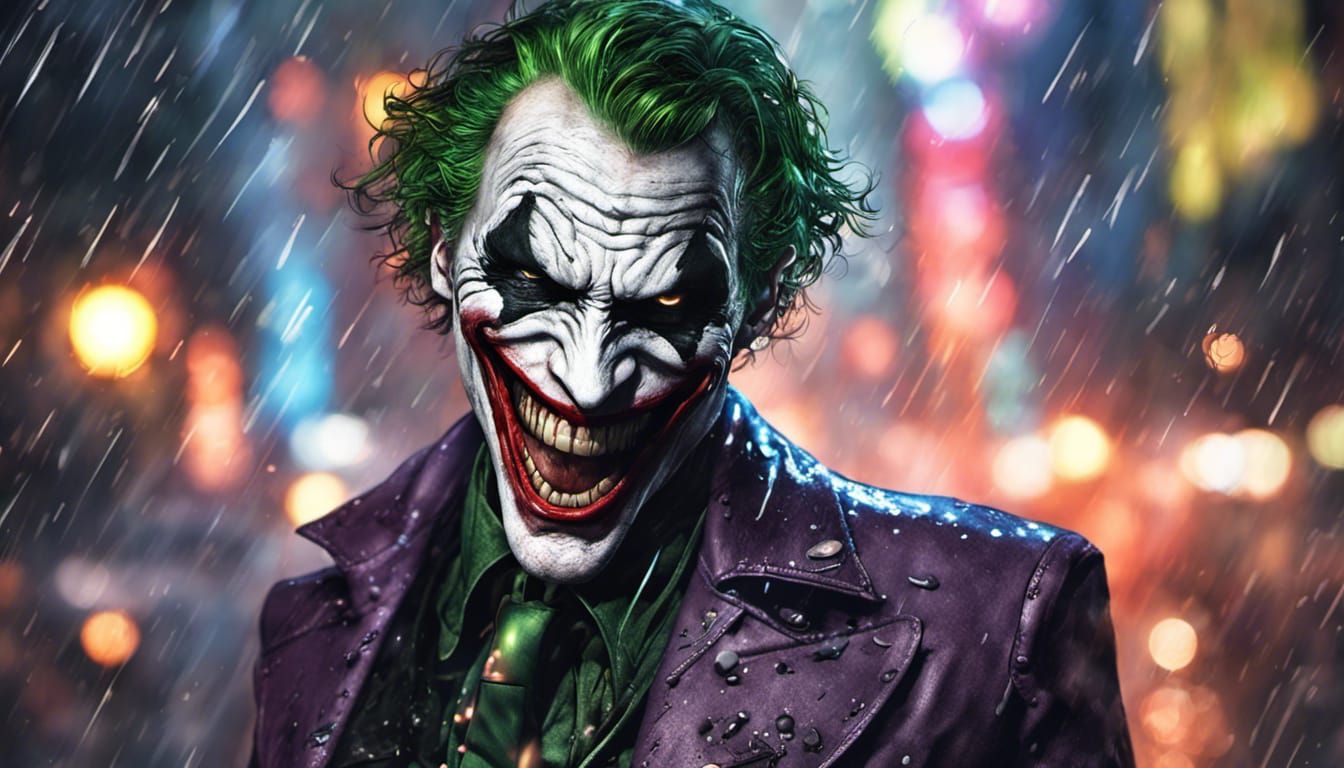 Joker Laughing Maniacally in Gotham: Hyperrealistic Splash A...
