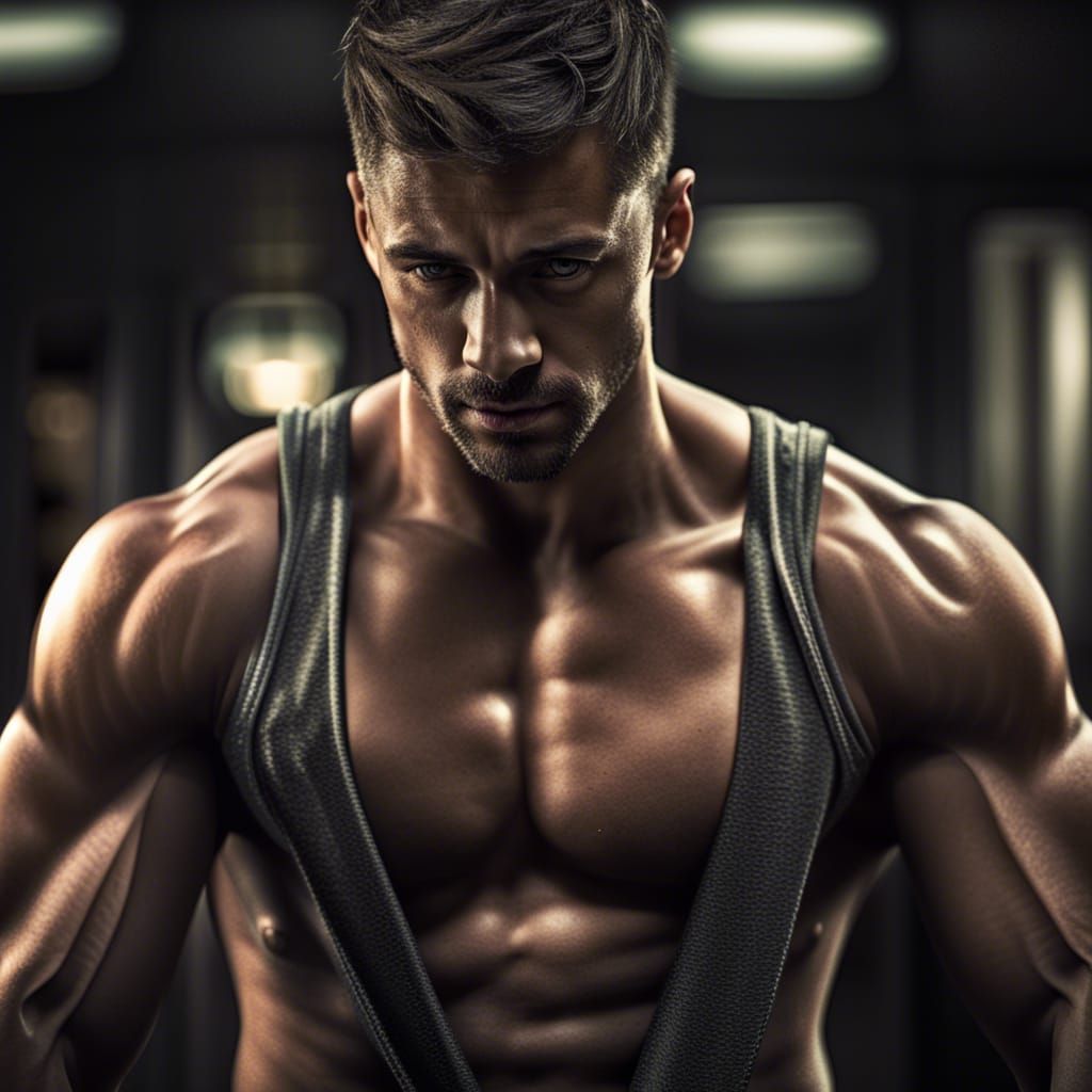 Hyperrealistic Muscled Man Working Out