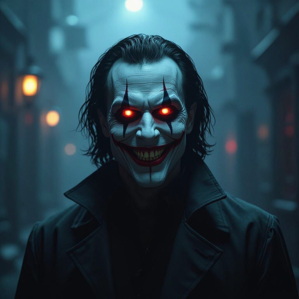 Horror Character with Creepy Smile and Red Eyes