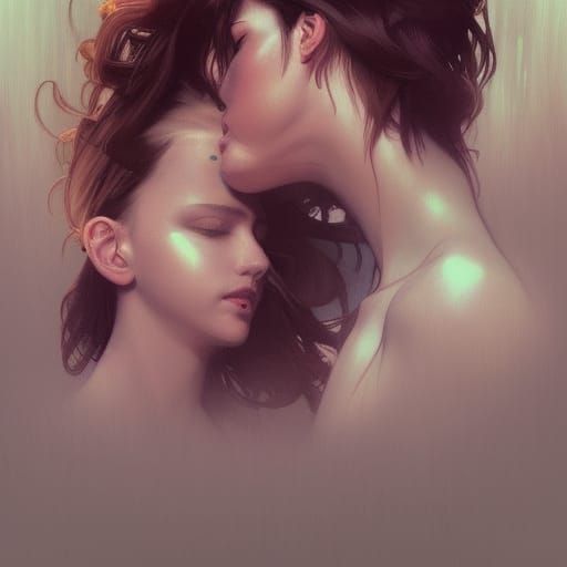 Romantic Portrait of a Tall Woman Kissing Small Man