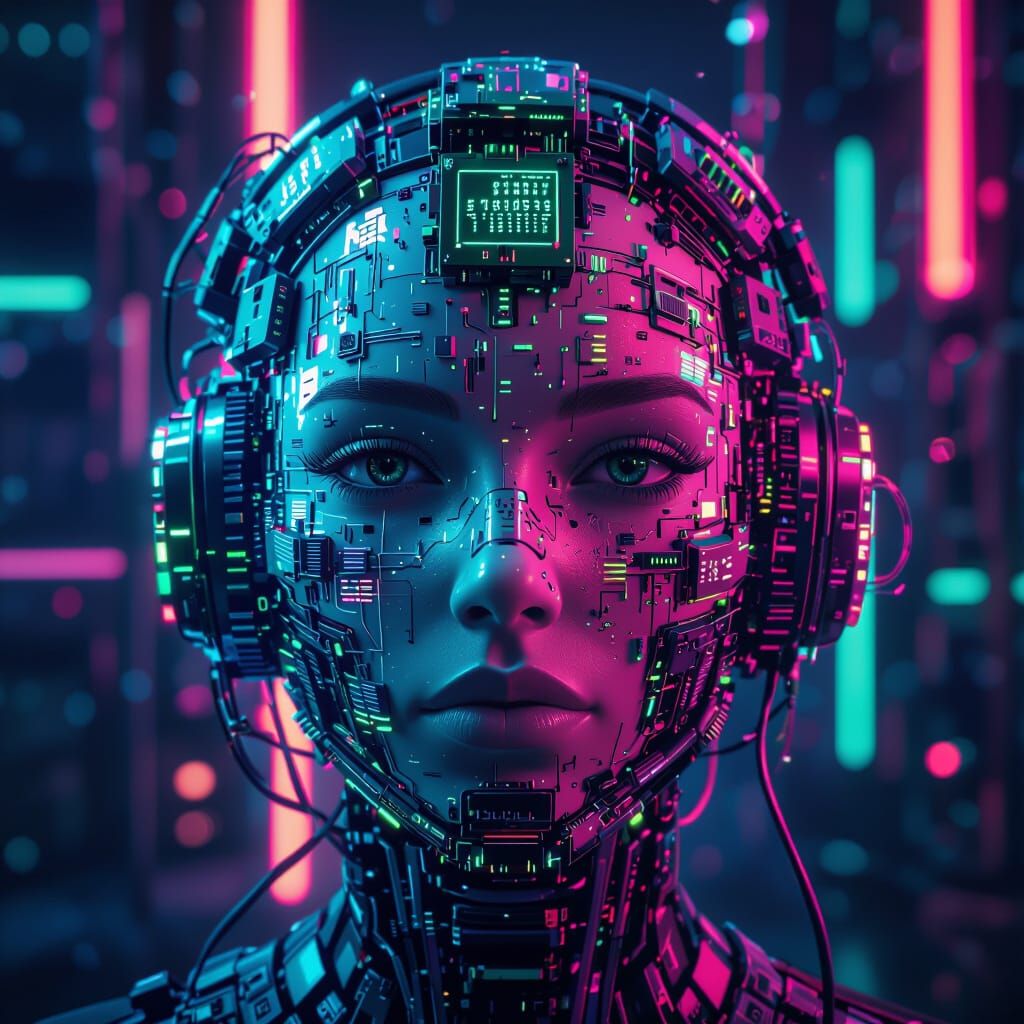 Neon Cyberpunk Head Portrait in 3D Render