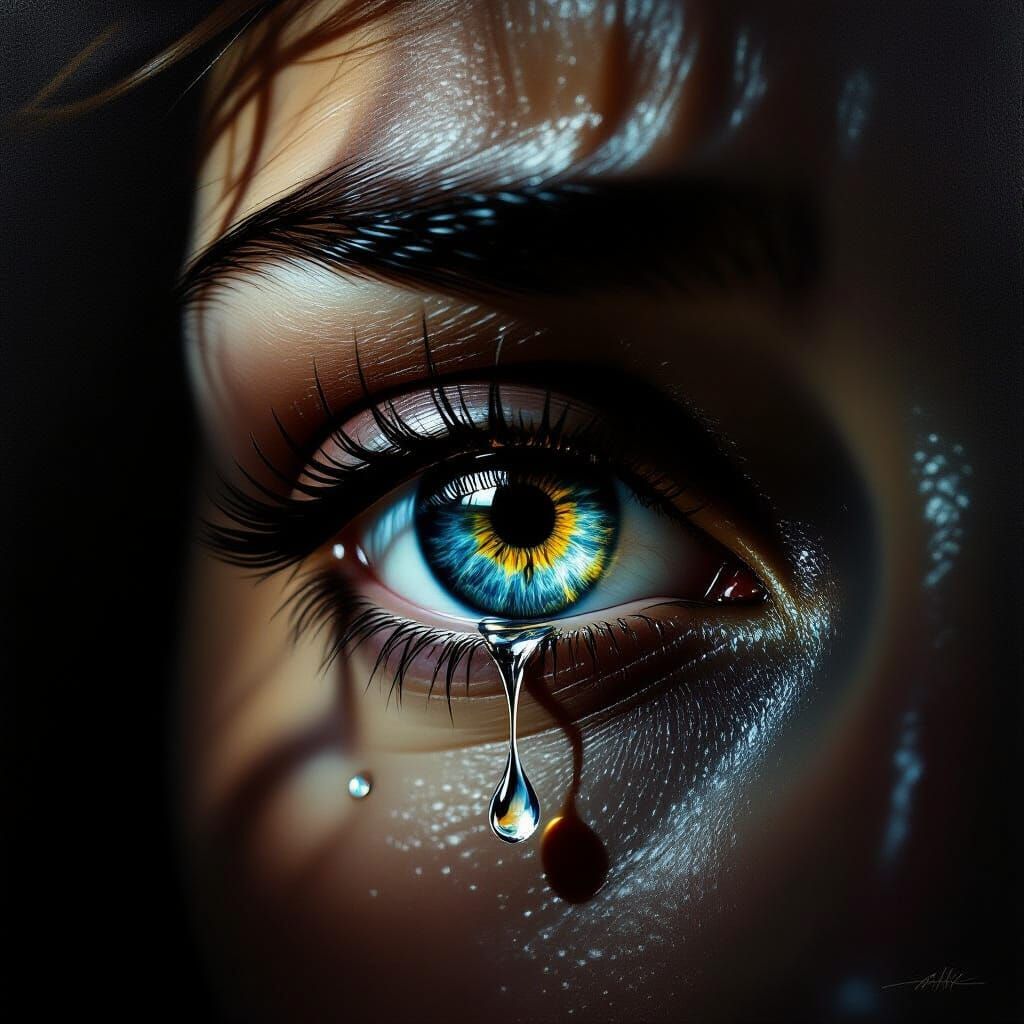 Hyperrealistic Teardrop Captures Sorrowful Emotion