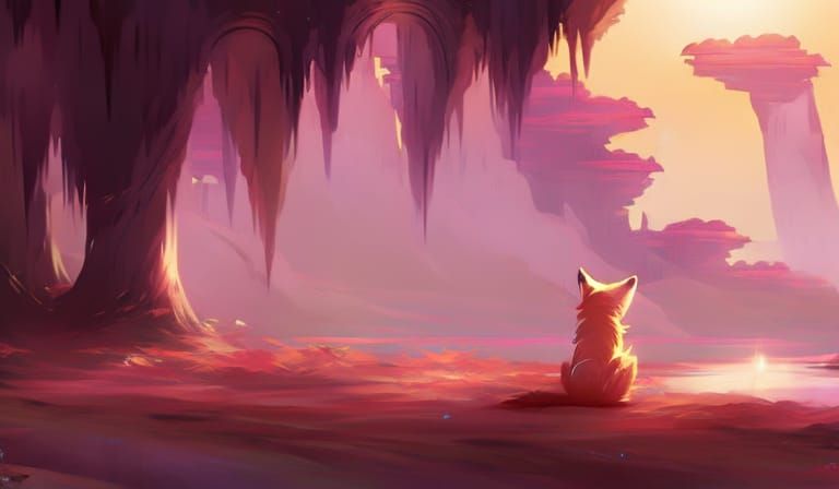 Fox Kit Silhouette Plays Flute at Sunrise