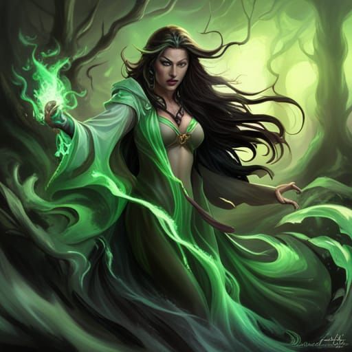 Beautiful Sorceress Summons Vines in Dark Fantasy Art